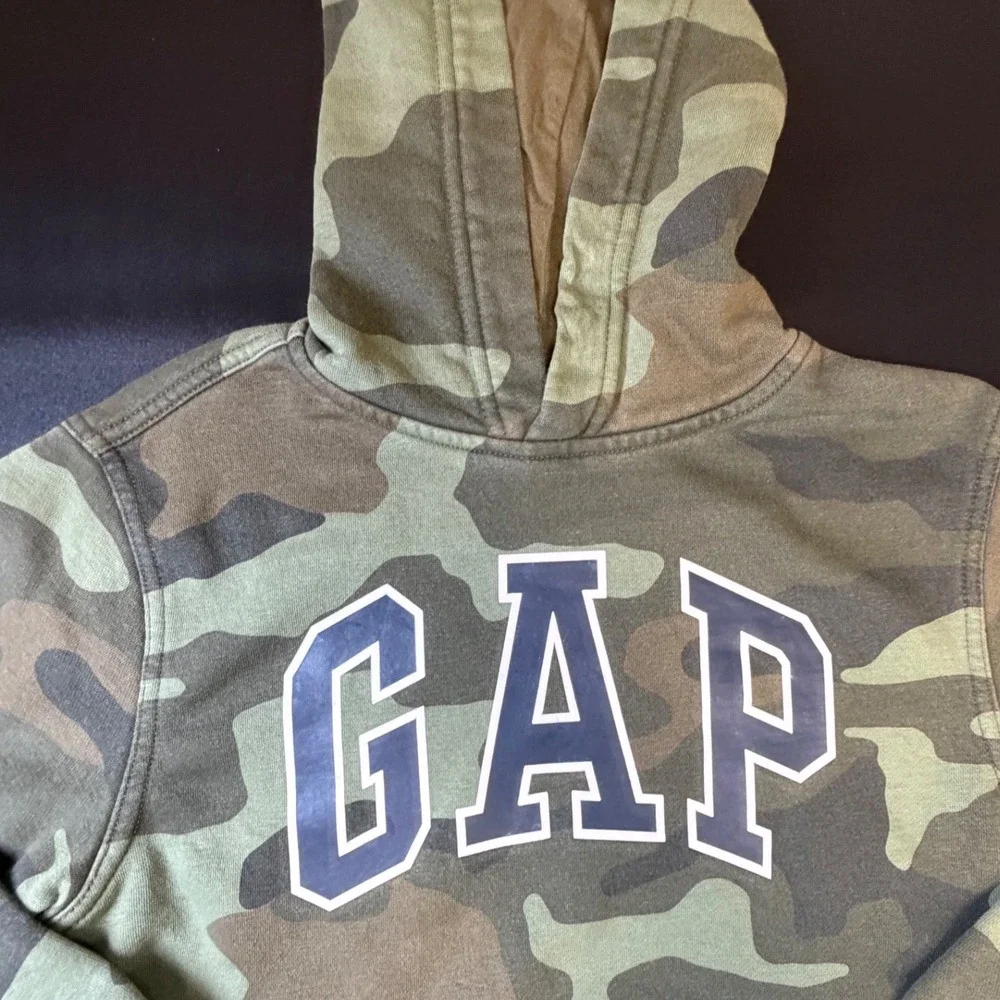 Gap Kids Camo Arch Logo Pullover Hoodie Green Camouflage Size M 8 J6‎